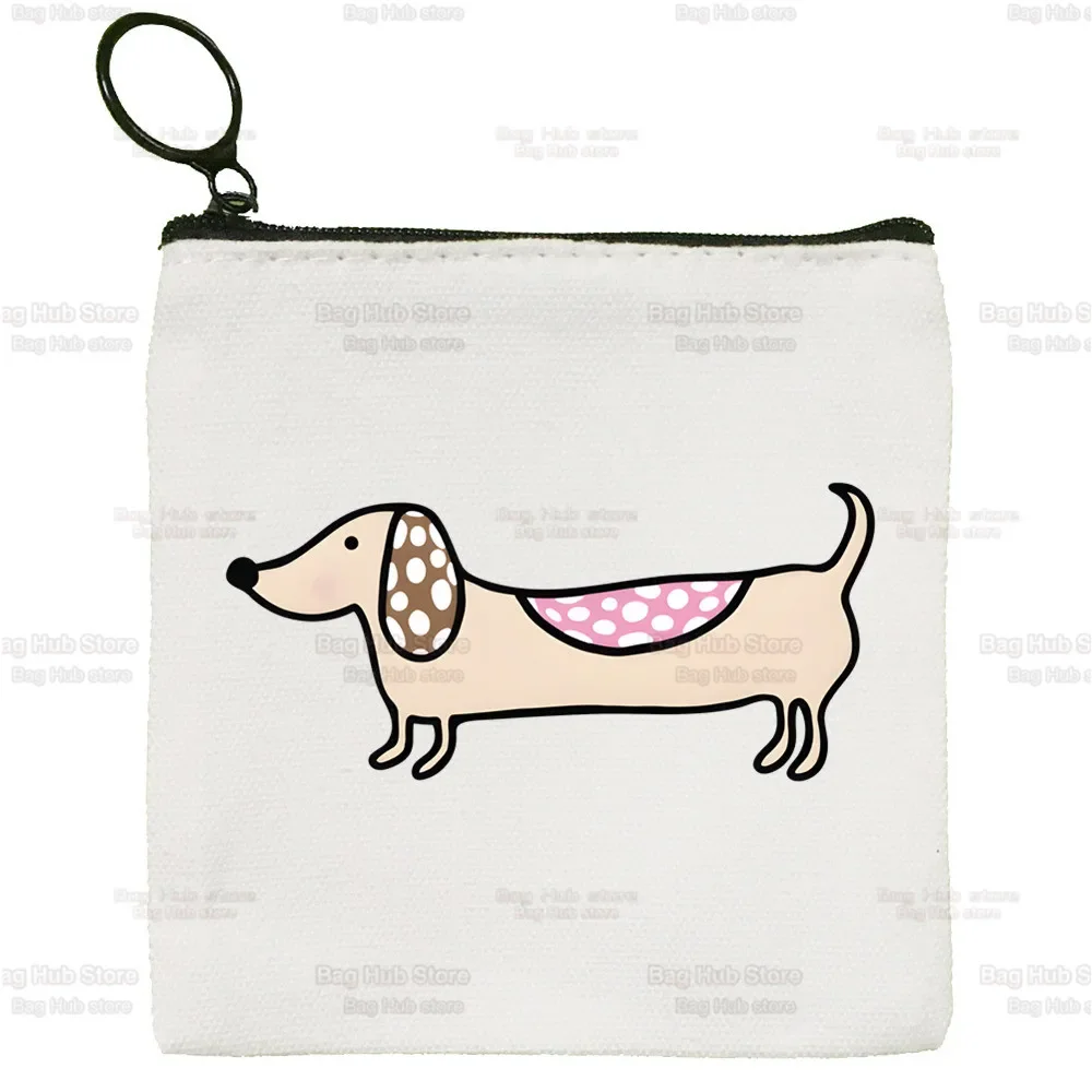 Engraçado cão bonito Animal Canvas Coin Purse, pequeno saco quadrado, saco chave, saco de armazenamento, cartão, Dachshund, Teckel