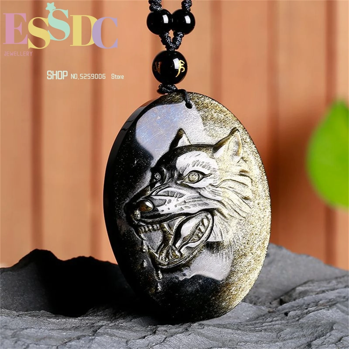 Carving Natural Golden Wolf Head Obsidian Pendant Gift  Amulet Necklace  Lucky  Men Jewellery  Charm Retro Personality Exquisite