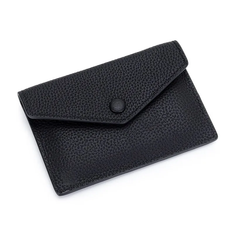 Custom Letters Fashion Women Genuine Leather Credit Card Holder Ultra-thin Short Envelope Wallet Coin Purse INS Style Card Cover