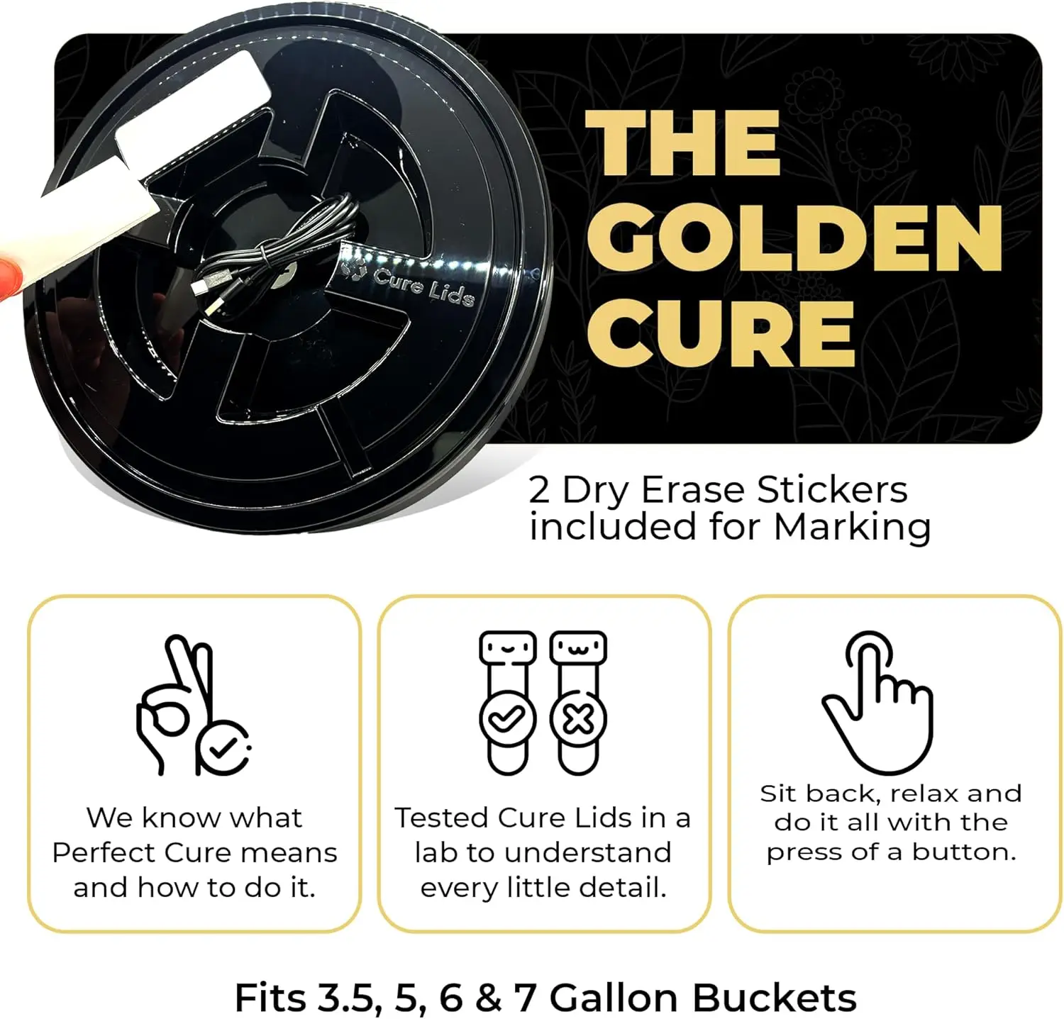 ฝาปิดภาชนะเก็บของอัตโนมัติอัจฉริยะ AI Curing Gamma Seal พร้อมแหวนอะแดปเตอร์ ใช้ได้กับถังขนาด 3.5, 5, 6 และ 7 แกลลอน Smart Curing