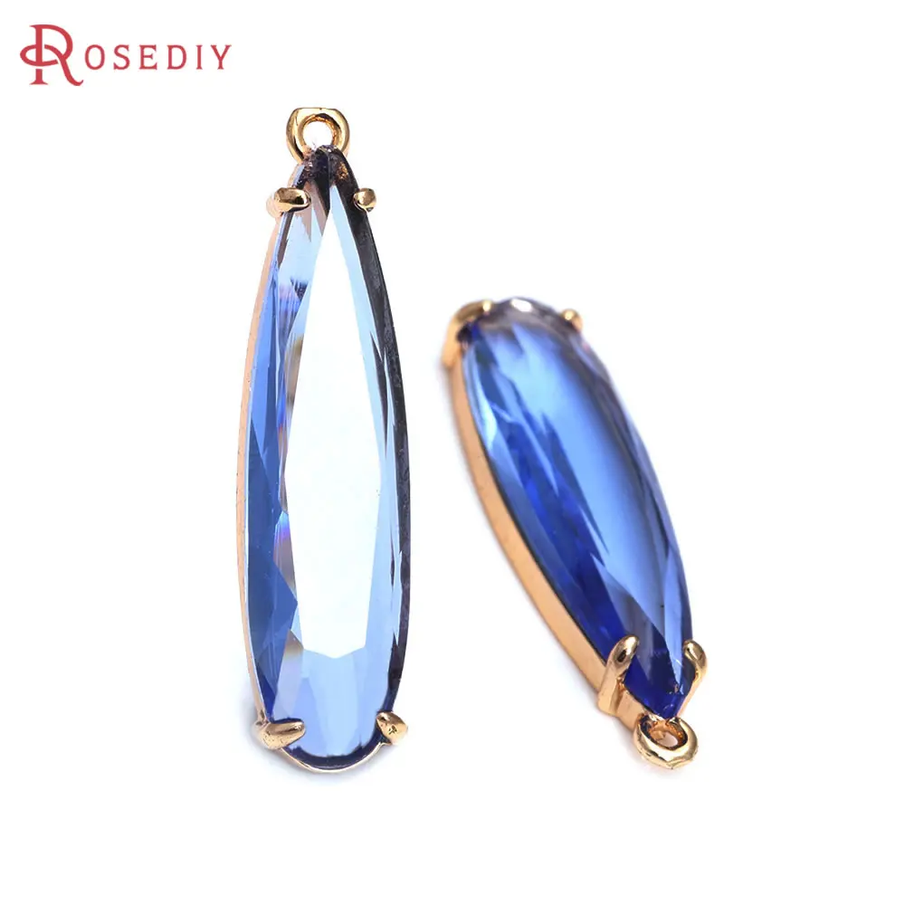 6PCS 8x30MM 유리 긴 드롭 모양의 매력 펜 던 트 쥬얼리와 고품질 샴페인 골드 컬러 황동 Diy 액세서리 만들기