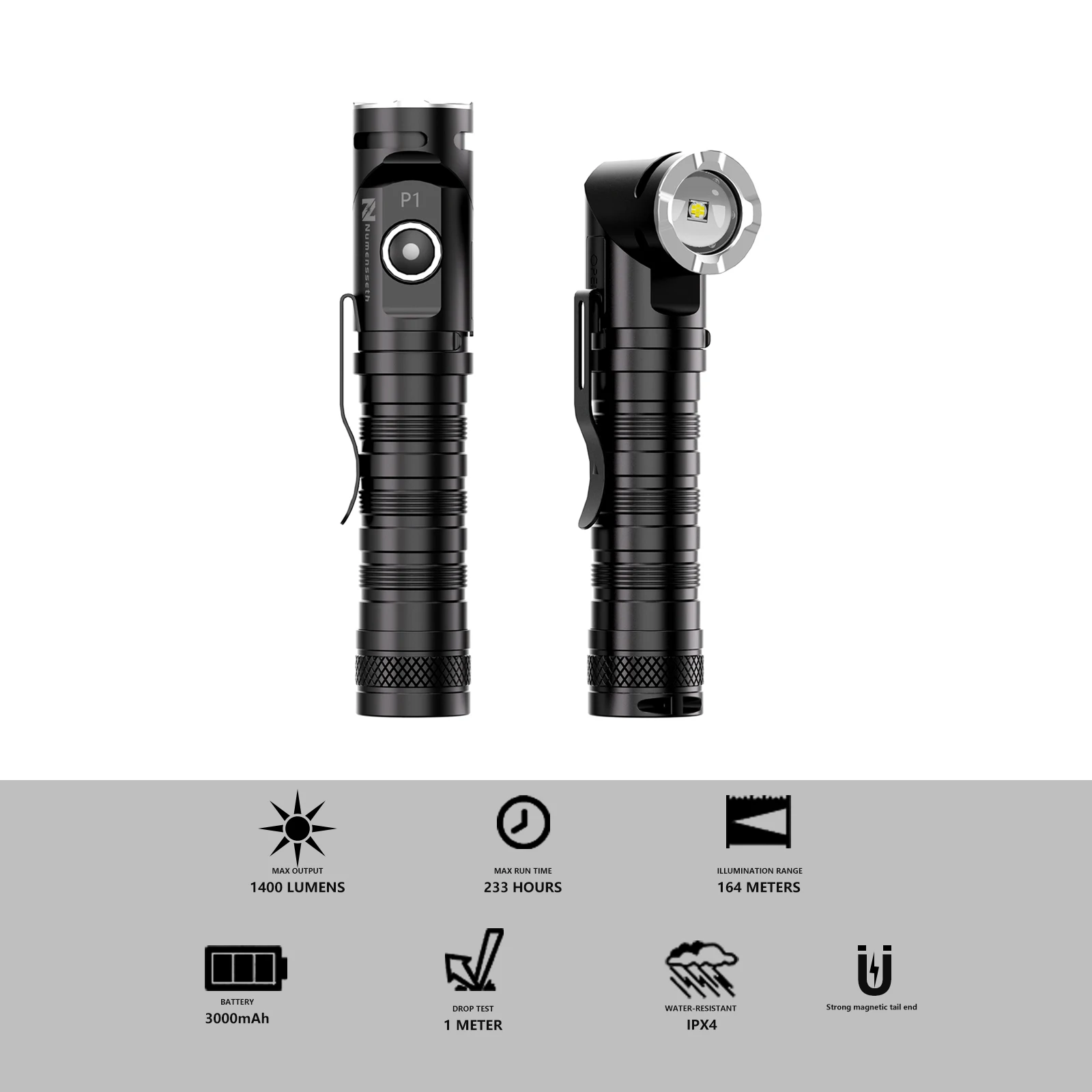 P1 Rechargeable Multifunctional Magnetic Corner Light 1400Lumens 180° Rotating Head for camping, night work, emergency rescue