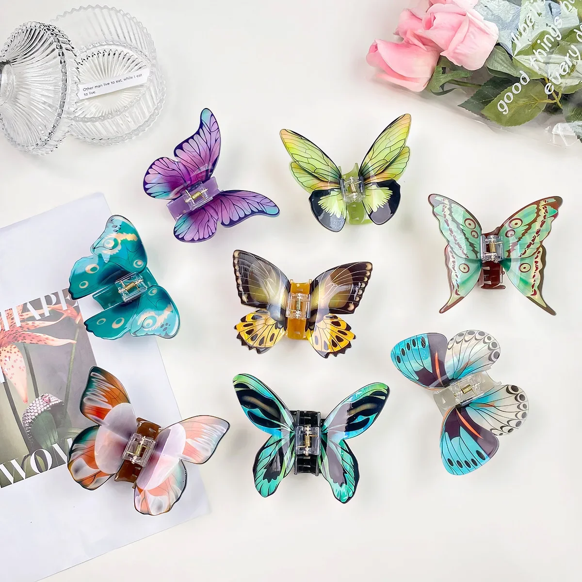 

New Super Fairy Sweet Butterfly Hair Claw Acrylic Material Fashion New Design Sense Shark Clip Women's Hair Accessories