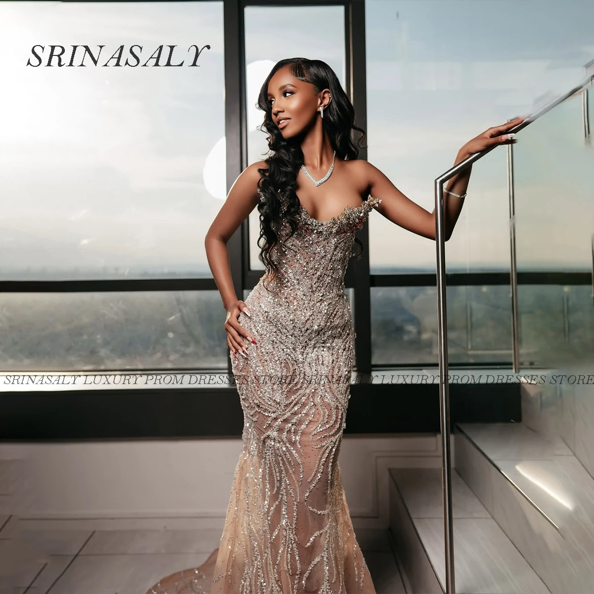 Customized Sparkly Crystal Lace Mermaid Evening Dresses Beaded Birthday Robe Formal 2025 Sleeveless Formal vestidos de gala