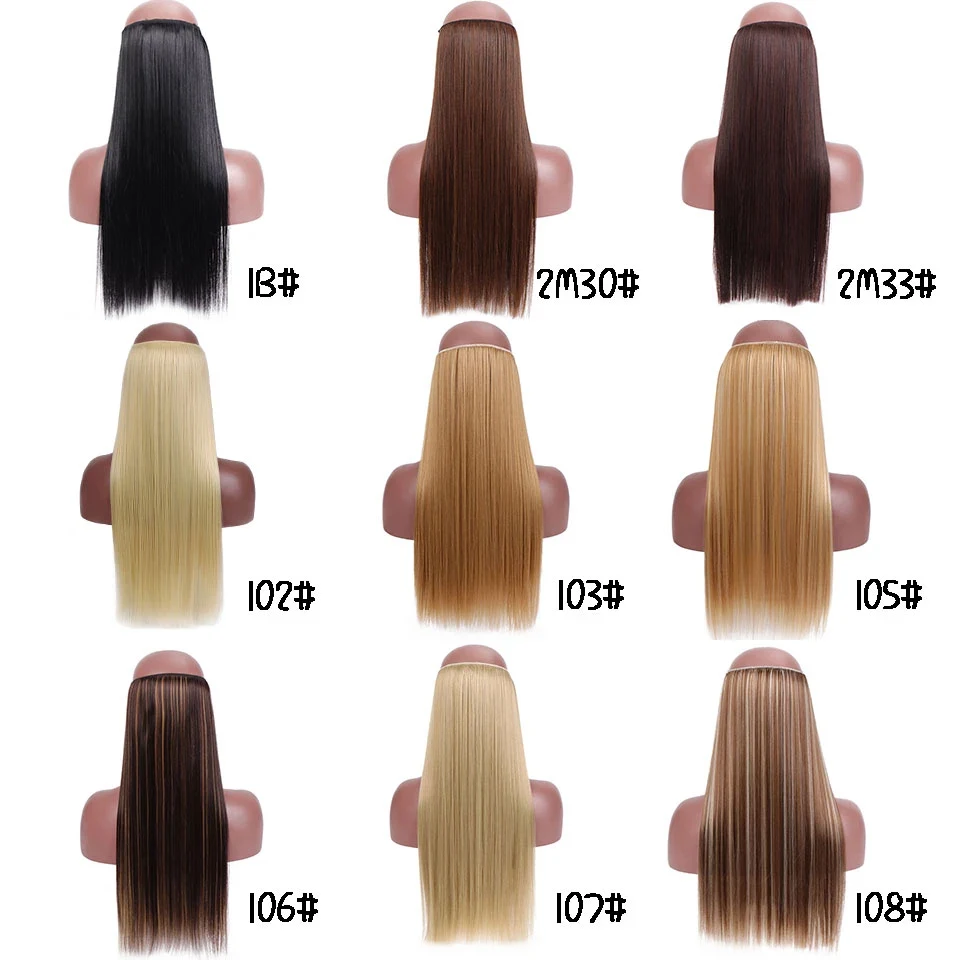 Synthetic Natural Synthetic Halo Hair Extensions No Clip In Artificial Fake Ombre Blonde Brown Black Pink Wavy False Hair Piece