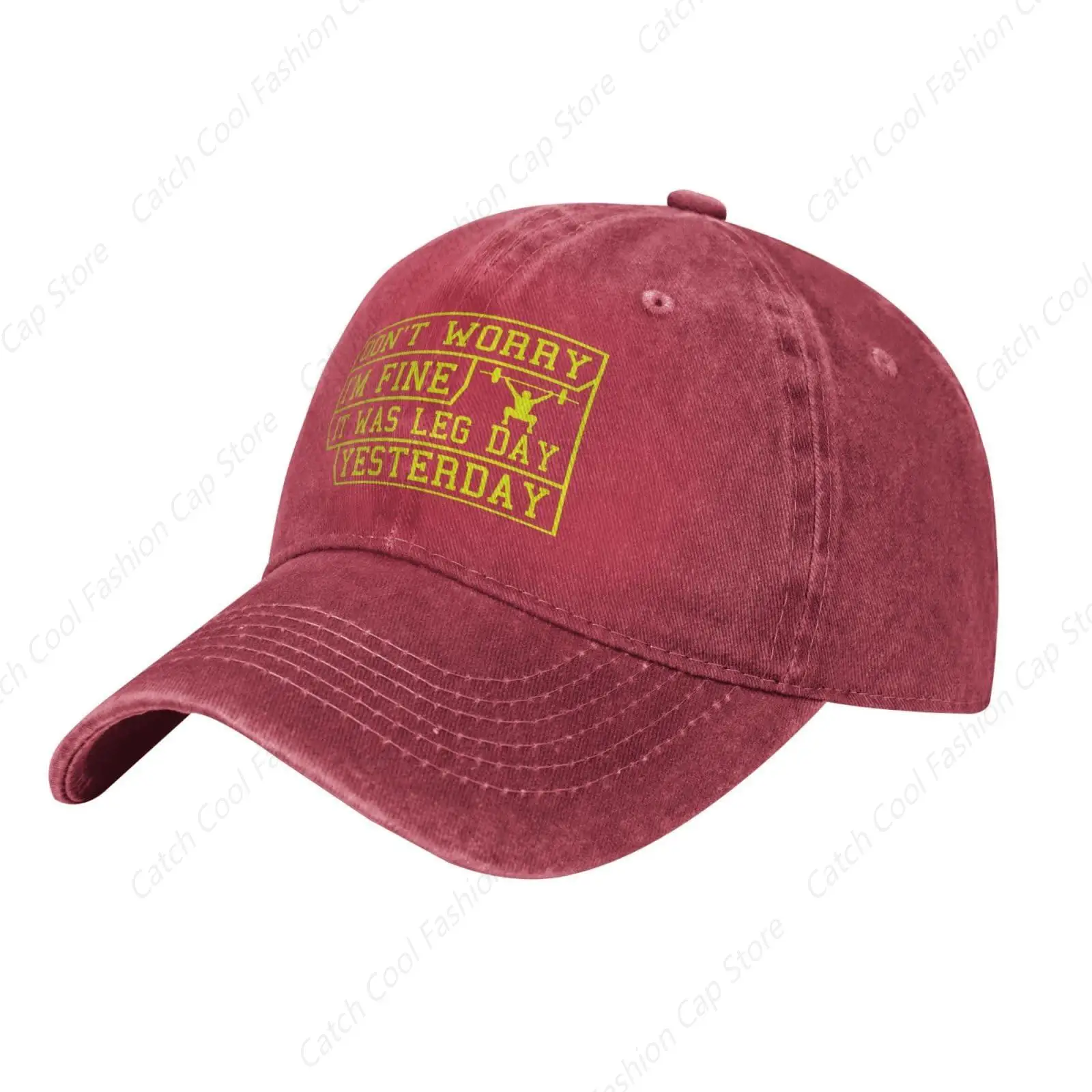 

Don't Worry I'm Fine It was Leg Day Yesterday Trucker Hat for Men Women Denim Baseball Cap Dad Golf Hats Cotton Sports Travel