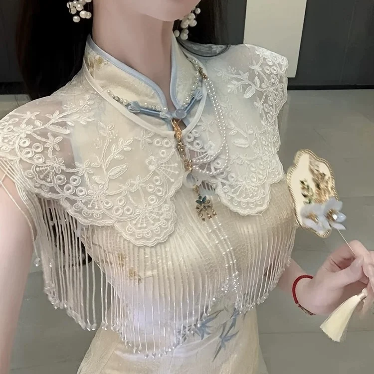 新しい中国風ショール刺繍レースタッセルウェディングドレスクラウドショルダーフェイクカラー春夏ファッション