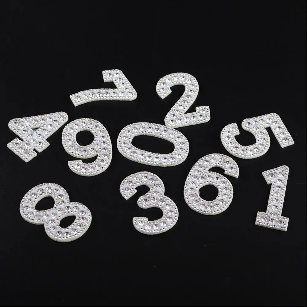 10pcs/set White Rhinestone Patches Number Iron On Patches Applique For Clothes Pearl Rhinestone Patches Applique Patch DIY