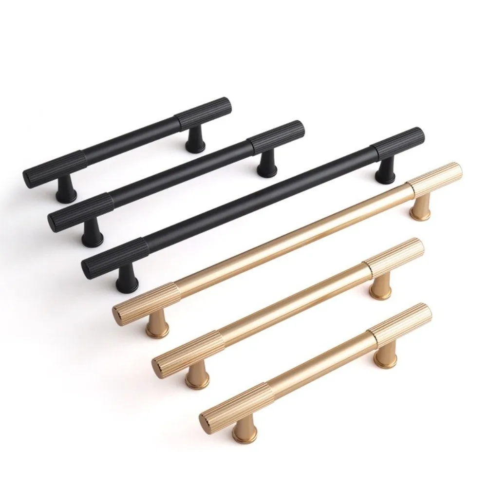 Minimalist Aluminum Alloy Cabinet Handles Vertical Grain Gold Black Drawer Knobs Modern Style Door Pulls Kitchen