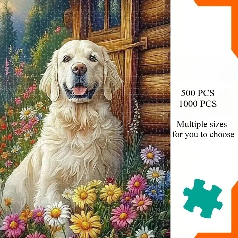 Adult Jigsaw Puzzle 500/1000/1200/2000 Pcs Golden Retriever Cabin Paper Puzzle Decorative Painting Exercise Brain Thinking