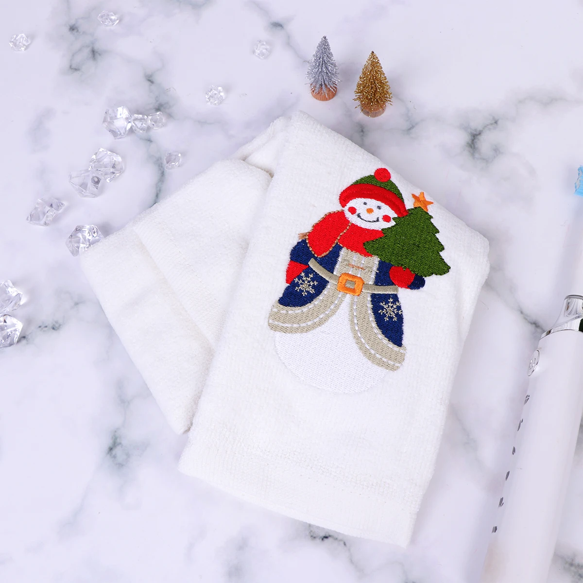 

Christmas Cotton Towels Absorb Water Kitchen Durable Long Term Use Embroidered Pattern Creative Holiday Present Facial