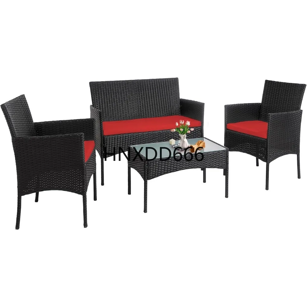 

4 Piece Outdoor Wicker Patio Conversation Furniture Set, Rattan Chair Wicker Sofa, Garden Furniture Sets