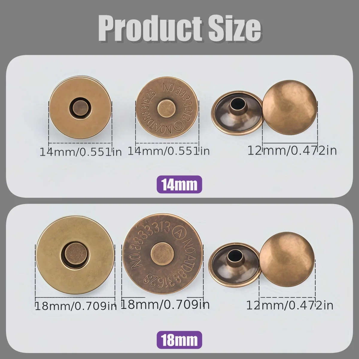 10-100 Sets 14mm and 18mm Diameter Round Magnetic Snap Sets, Strong Magnetic Button Clasps Double-Sided Magnetic Leather Snaps