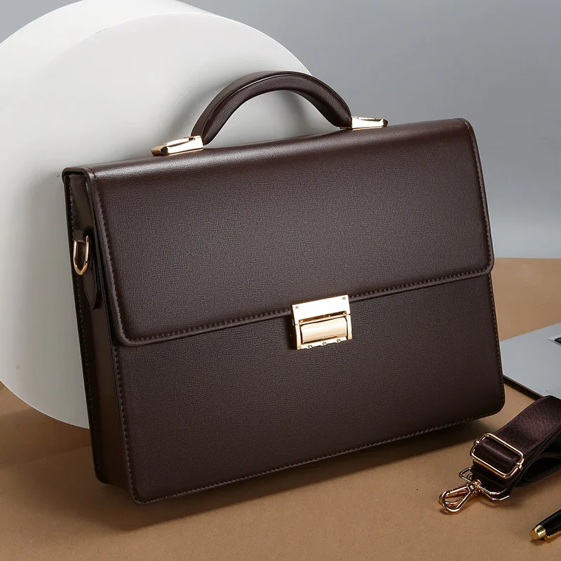 Password Lock Men's Briefcase  Pu Handheld Business Men's Bag Large Capacity Document Bag Shoulder Bag