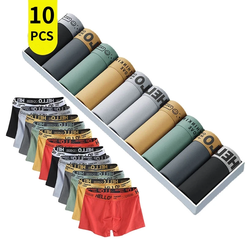 10Pcs/Men\'s Shorts Pure Cotton Underwear Antibacterial Soft Cotton Sexy Boxer Shorts Comfortable Men\'s Butt Lift Underwear L-4XL