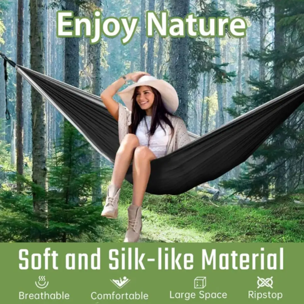 

Nylon Color Matching Portable Hammock Ultra Light High Strength Parachute Fabric Hanging Bed Tree Straps Carabiners