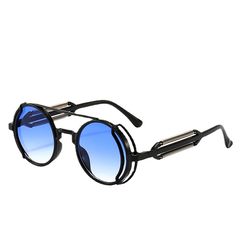 Gafas de sol Punk con montura pequeña para hombre y mujer, lentes de sol circulares, ahuecadas, con patas de espejo, a la moda, para tiro en la