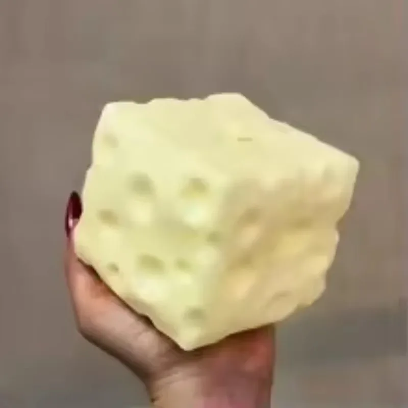 Jumbo Cheese Cube Stress Ball Big Cheese Shapeable Squeeze Ball Non-Bounce Fidget Toy Sensory Anti-Stress Christmas Gift