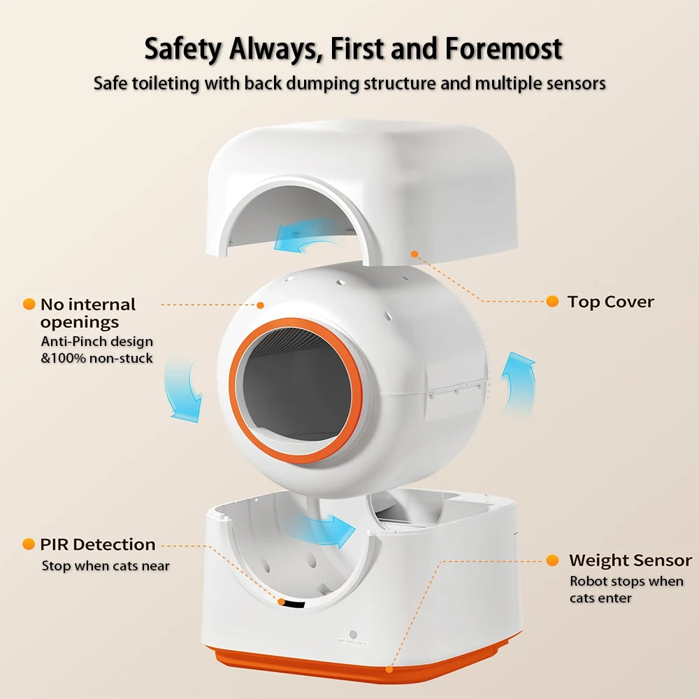 التلقائي التنظيف الذاتي الذكية صندوق نفايات القط سعة 60L APP التحكم مكافحة قرصة السلامة حر اليدين إزالة النفايات القطط ودية