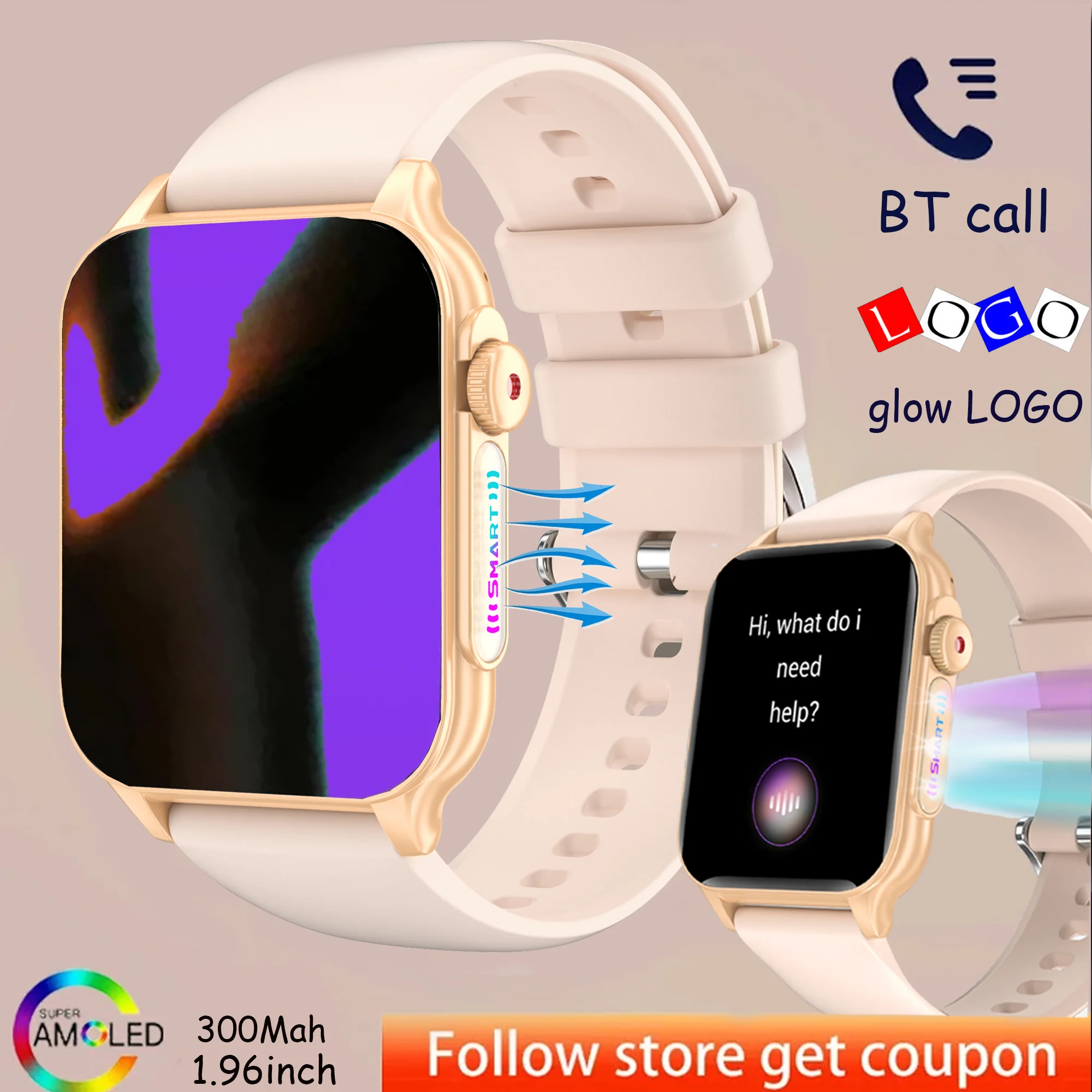 Bluetooth Call Smartwatch Female Luminous LOGO Watch Male Sports Fitness Tracker Heart Rate Waterproof smartwatch Android IOS