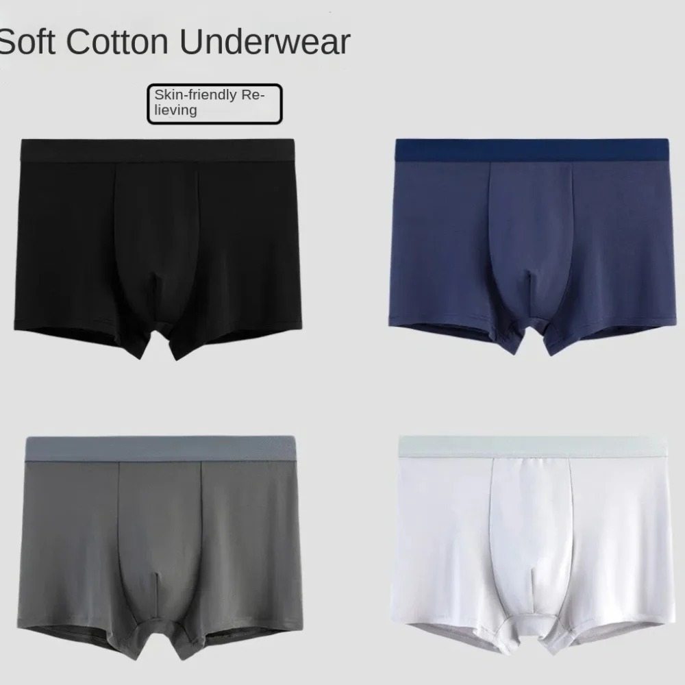 4 Buah Celana Boxer Pria Warna Solid Bersirkulasi XL-4XL Celana Dalam Pria Mulus Celana Pendek Selangkangan Katun Pinggang Tengah Hadiah Celana Dalam