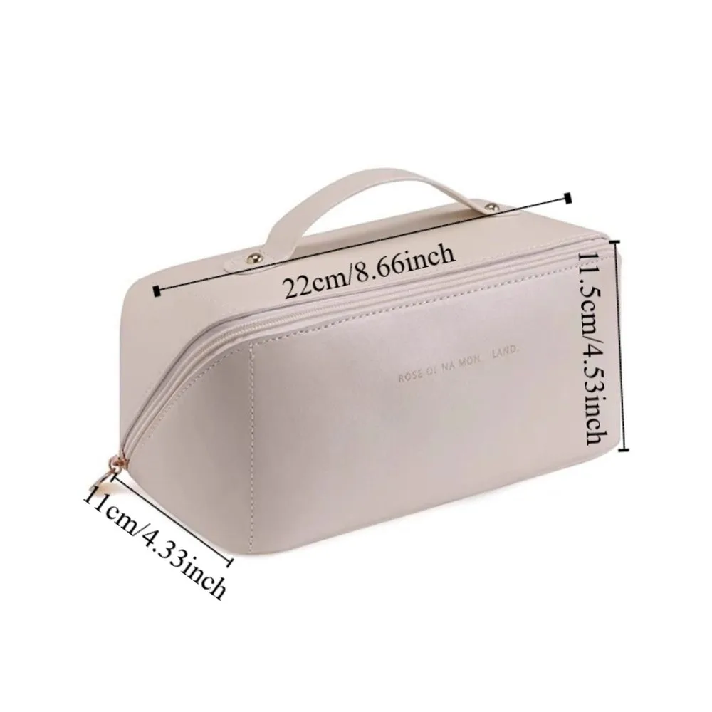 Tas Kosmetik Genggam Kapasitas Besar Portabel Bahan Kulit PU Model Bantal Tas Makeup Tahan Air Multifungsi Tas Perlengkapan Mandi untuk Perjalanan Luar Ruangan