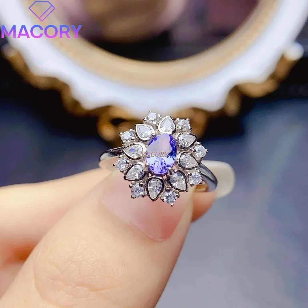 

4*6mm Natural Tanzanite Ring S925 Sterling Silver Women's Exquisite Fashionable Charming Wedding Jewelry with Certificate