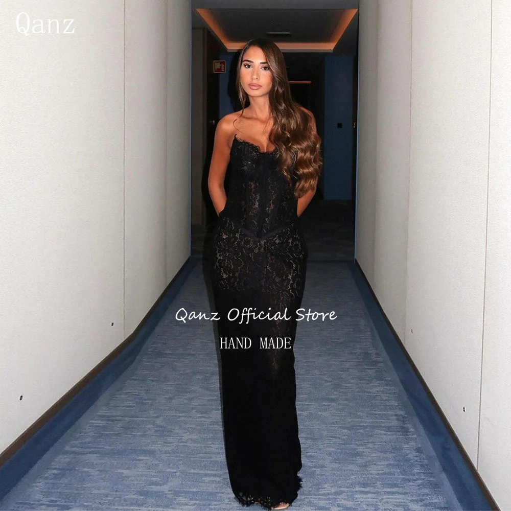 

Qanz Sexy Full Lace Evening Dresses Mermaid Sweetheart Corset Back Appliques Formal Gowns Women Evening Party Dresses Customized