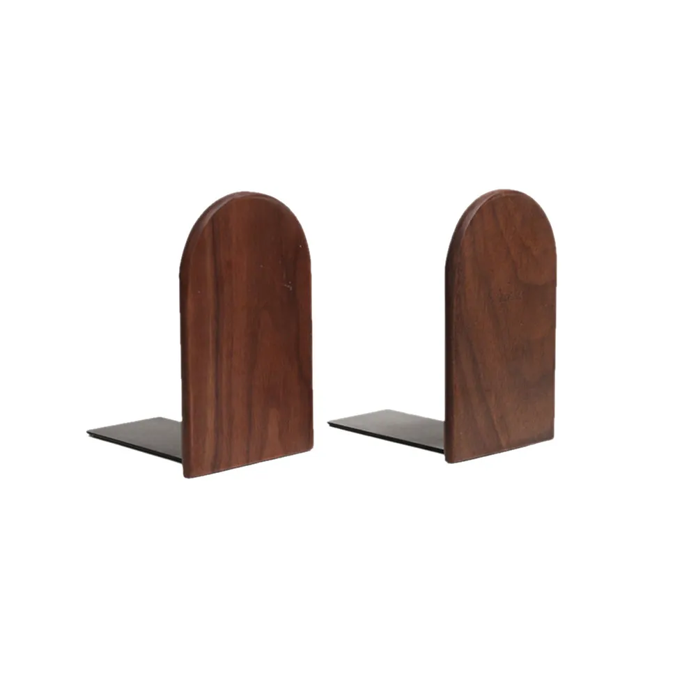 2Pcs Bookends Creative Wooden Book Supports Black Walnut Organizer Stand for Office School Desktop Shelf Magazine File Holder