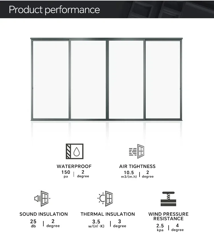 Aluminum Sliding Glass Door Double Tempered Glass Soundproof Waterproof Heat Insulation Modern Villa Use