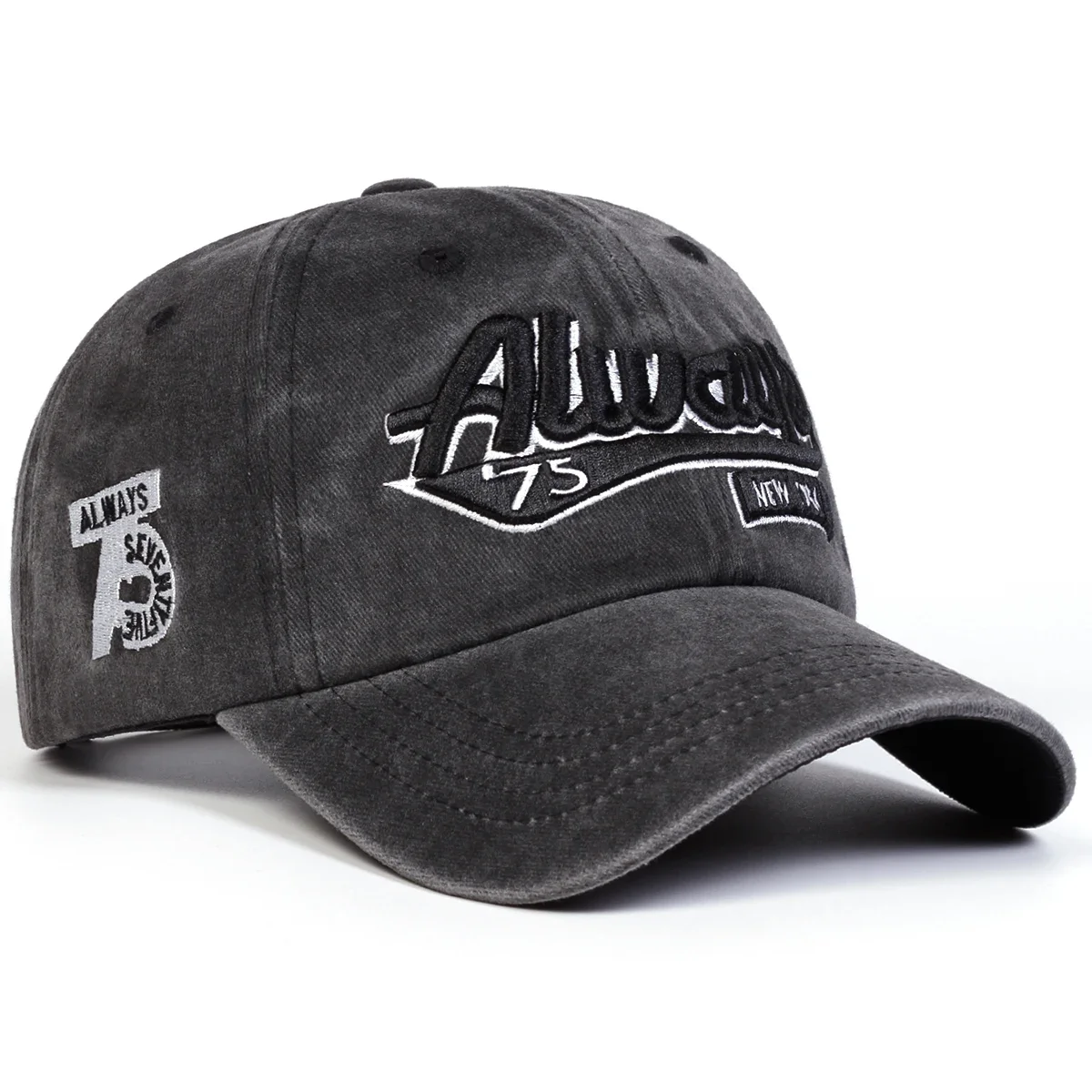 Unisex Always75 Letter Embroidery Wash Baseball Caps Adjustable Casual Hats Spring and Autumn Outdoor Sunscreen Hat