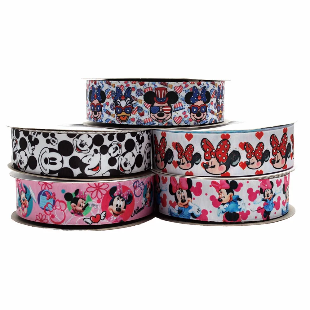 5Yards Disney Mickey Minnie Mouse Grosgrain Ribbon for DIY Gift Bows Decoration Sewing Accessories