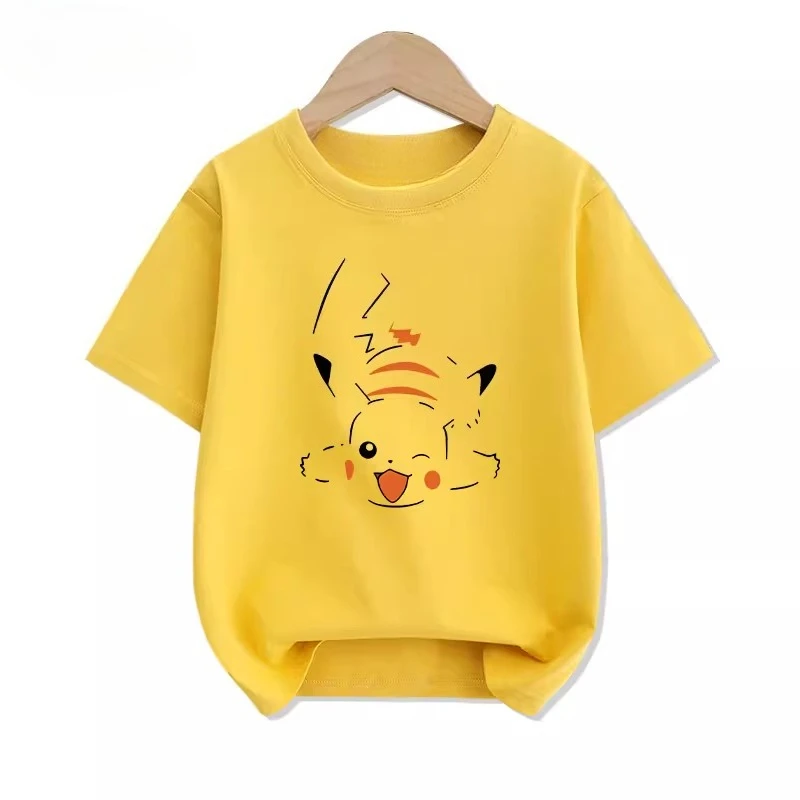 Potdemiel Summer New Pikachu Camiseta 100% algodón para niños, ropa infantil cómoda y transpirable para niños y niñas