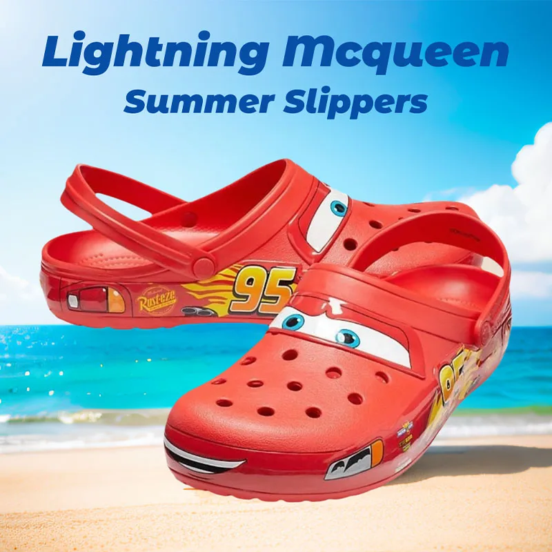 Zomer Slippers Mannen Disney Bliksem Mcqueen Man Pixar Waterdicht Outdoor Strand Holey Eva Schoenen Sandalen Vrouw Auto Slippers Jongen