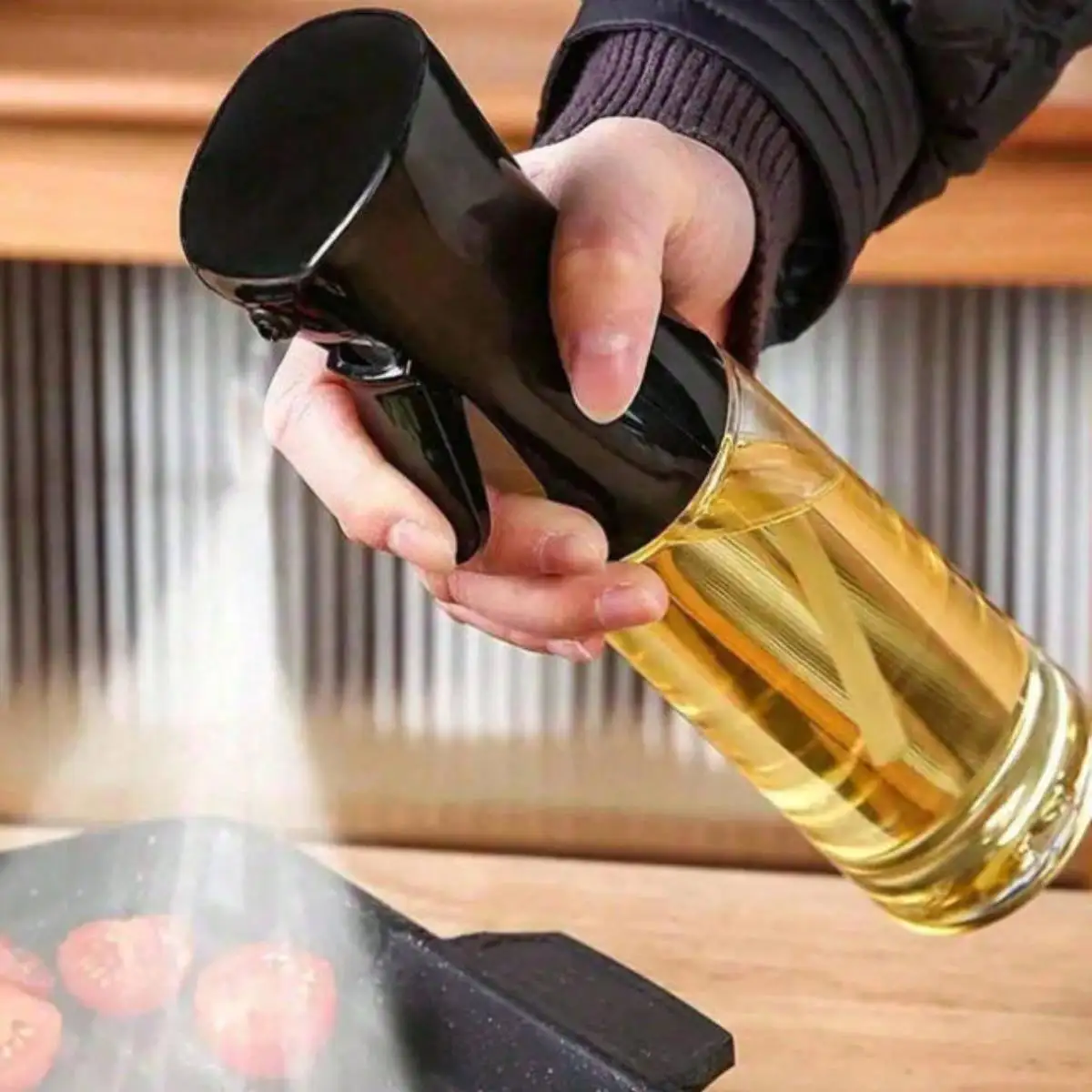 1pc High Pressure Mist Oil Sprayer Bottle, Refillable Fine Mist Spray Bottle, Reusable Spray Bottle For Home Kitchen Cooking Olive Oil, Air Fryer, Grill, Salad, Thanksgiving, Valentine's Day, New Year Gift
