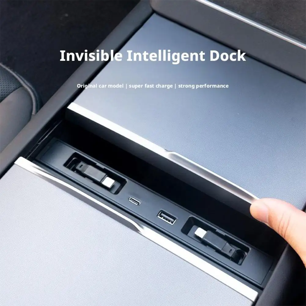 Hidden Center Console Docking Station for Tesla Modely Juniper Telescopic Rope Charge Hub for Model 3 Highland Y0r2