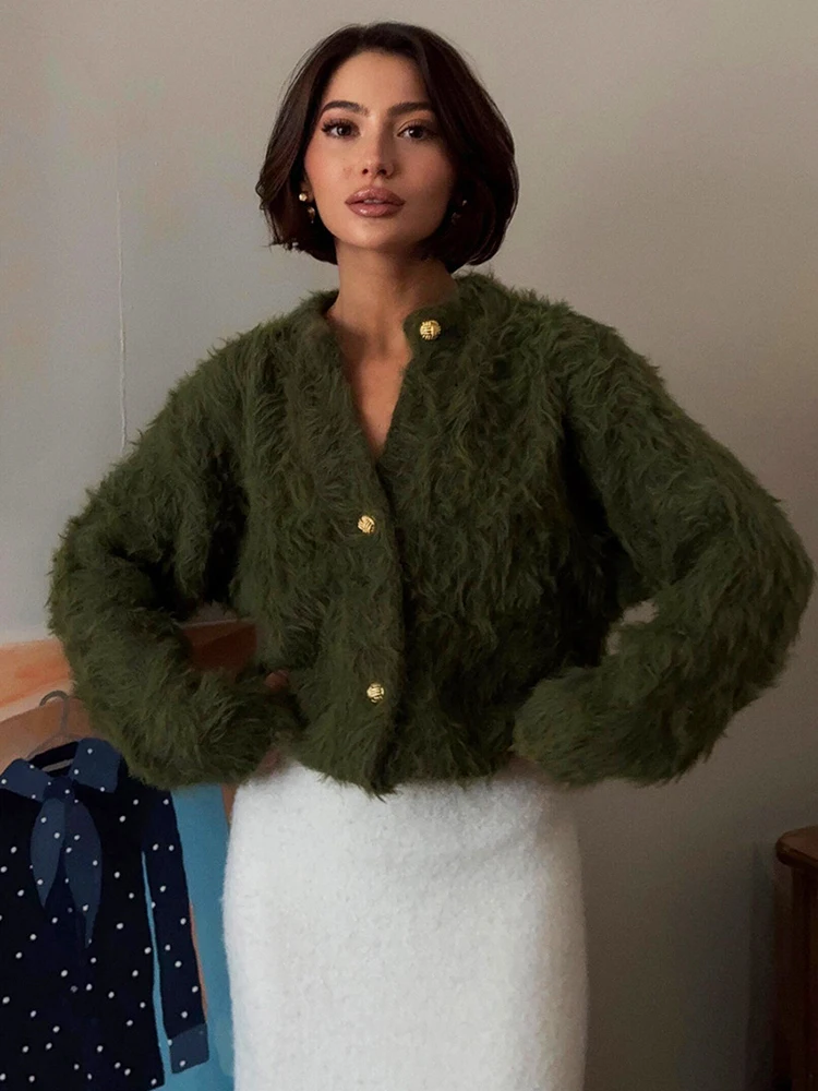 

Tuularose Spring Autumn Women's Sweaters Fashion Faux Fur Patchwork Thickened Slim Solid Cardigan Casual Commuter Female Outwear