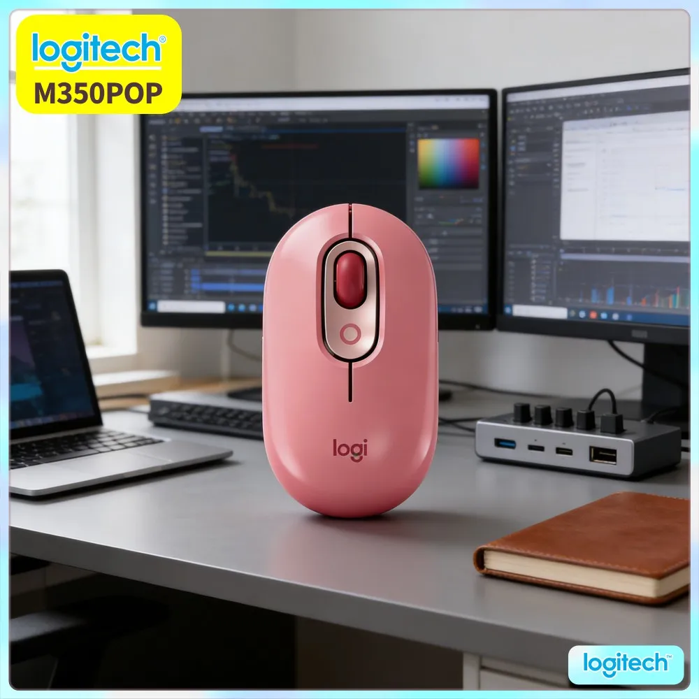 Quiet Click Logitech M350 POP Mouse Dual Connectivity 10M Range Ergonomic Grip For Left Right Hand Home Office