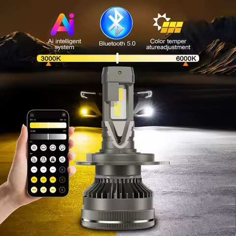 AI Smart H7 LED H4 H8 H9 9005 HB3 9006 HB4 9012 880 H27 H3 H11 6000K 4300K 3000K LED Bulbs 3 Color APP Control for Car Headlight