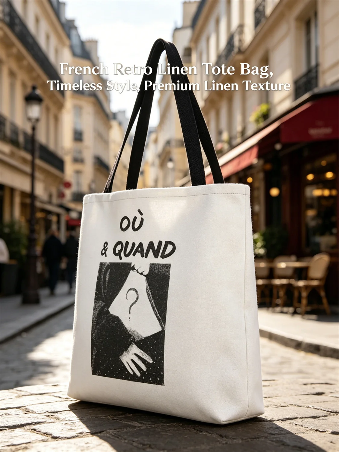 2026 Women's Shoulder Bag, Vintage French Où & Quand Question Typography Art Print Handbag, Stylish Daily Tote Bag for Casual Ca view 6