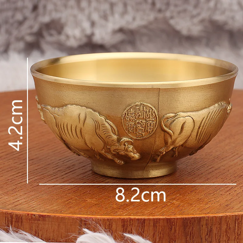 Brass Five Ox Water Supply Bowl Chinese Style Home Restaurant Decoration Ornament Buddhist Supplies Double Dragon Hundred Blessi