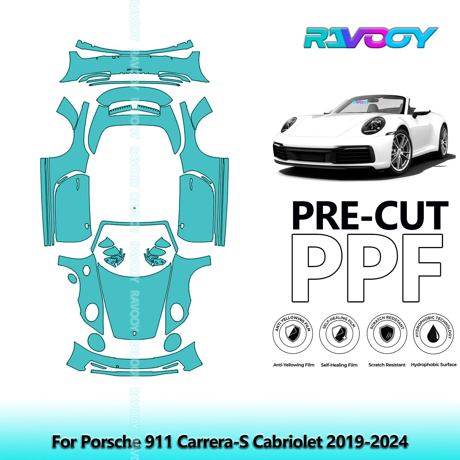 

8.5Mil Precut PPF Paint Protection Film Full Vehicle Clear Bra For Porsche 911 Carrera-S Cabriolet 2019-2024