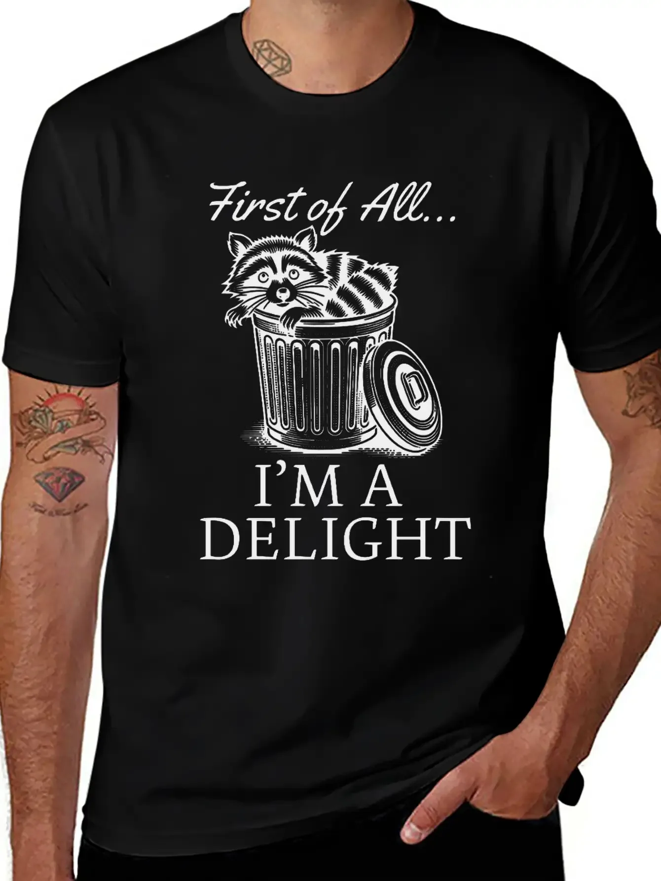 

First of All I M A Delight Racoon Graphic Men's T-Shirt Short Sleeve Cotton Tees Summer Shirt Oversize T-shirt Y2k Tops Clothing