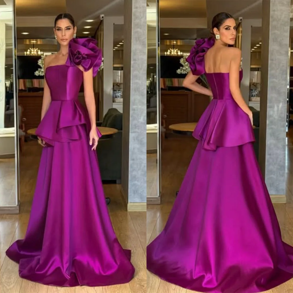 

High Quality Customized Strapless Floor Length Tiered Backless Sleeveless Purple Prom Evening Dresses Wedding Party Sweep Train