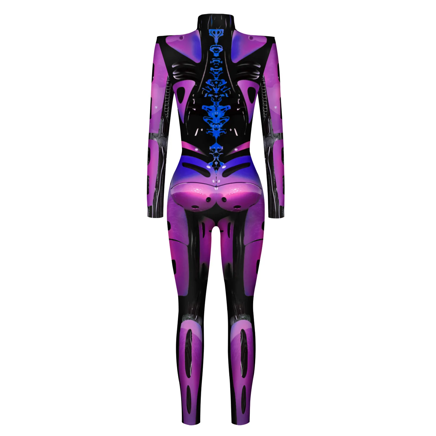 Costume di Halloween da Donna con Scheletro a Forma di Teschio, Tuta con Ossa a Maniche Lunghe, Skinny Skeleton Catsuit Cosplay per Carnevale