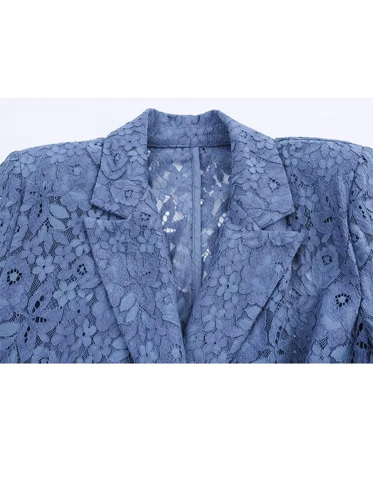 HH, chaqueta de traje de encaje con un botón y bolsillo con solapa de manga larga a la moda para mujer + pantalones cortos ajustados de cintura alta con cremallera, conjunto de 2 piezas