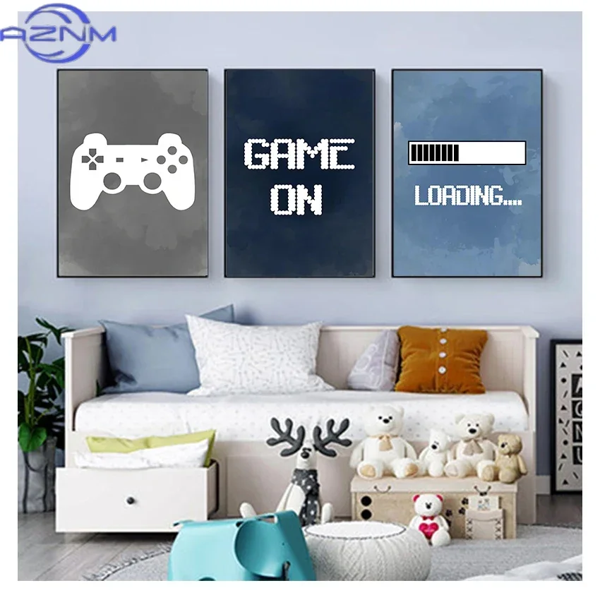 Nursery Boys Wall Decor , Gaming Party Poster Prints Child Boy Gifts Gaming Room Decoration Video Game Wall Art Canvas Painting