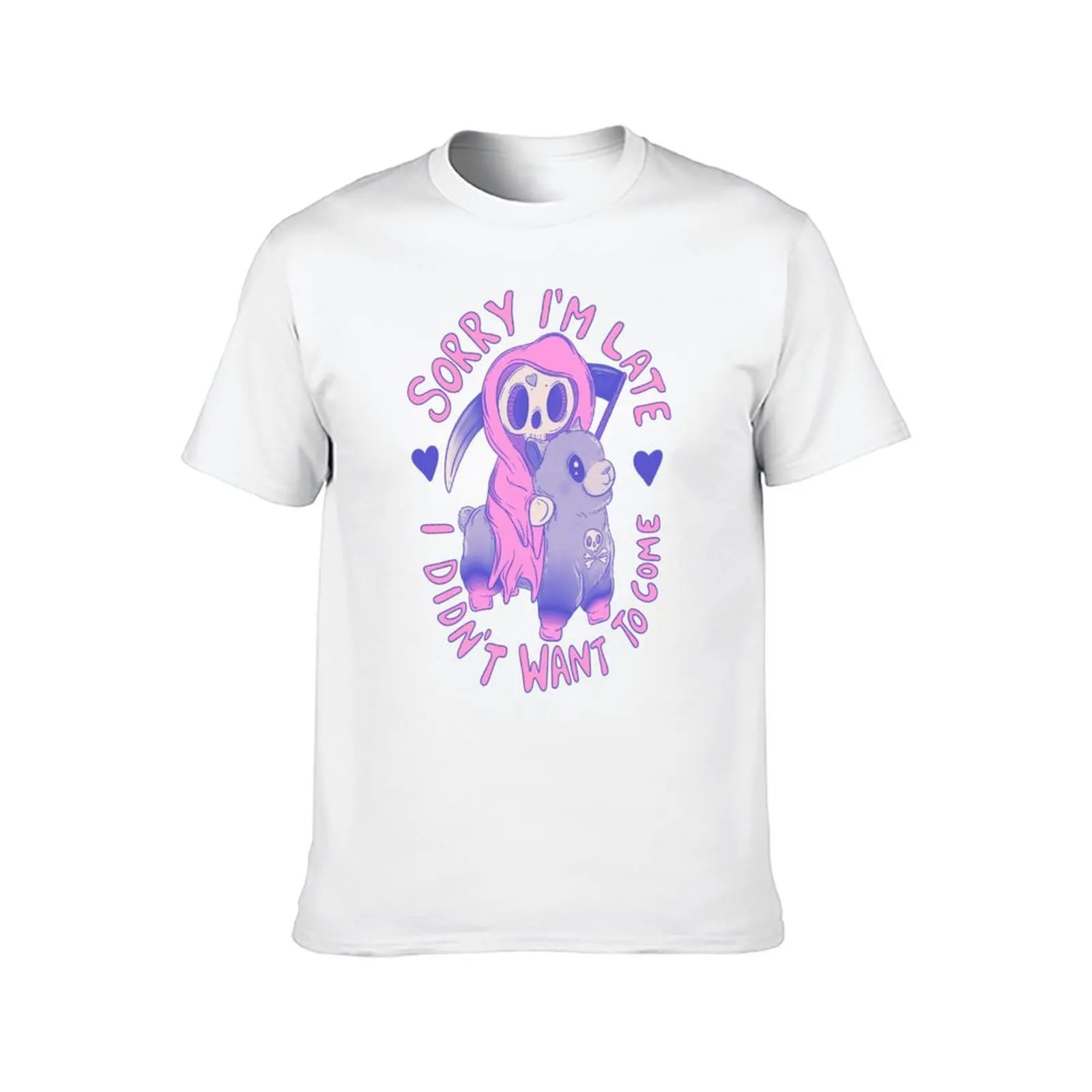 لطيف غريم ريبر على اللاما - آسف لقد تأخرت، لم أريد أن أتي تي شيرت للرجال تي شيرت قطني