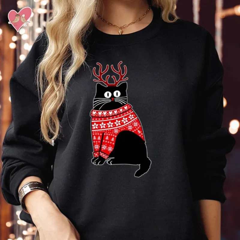 

Рождественский свитшот с котом Merry Catmas Meowy Kitten, толстовка с рисунком, зимняя одежда, женская одежда, терморубашка, джемпер