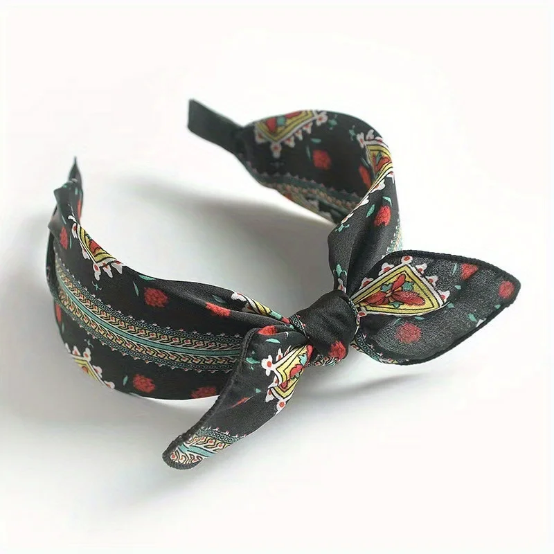 

Elegant Boho Floral Headband Wide Bow & Cross Knot Design Vintage Style for Women Resort Vacation Accessories